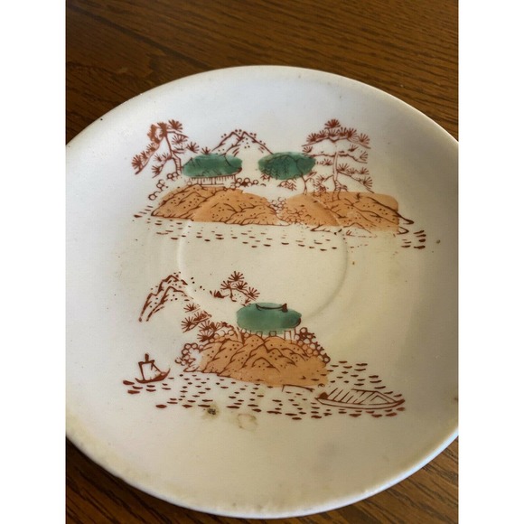 Vintage 1940s WW2 Japanese Glazed Ceramic Dish Stamped Painted Mountain Scene - Picture 4 of 7